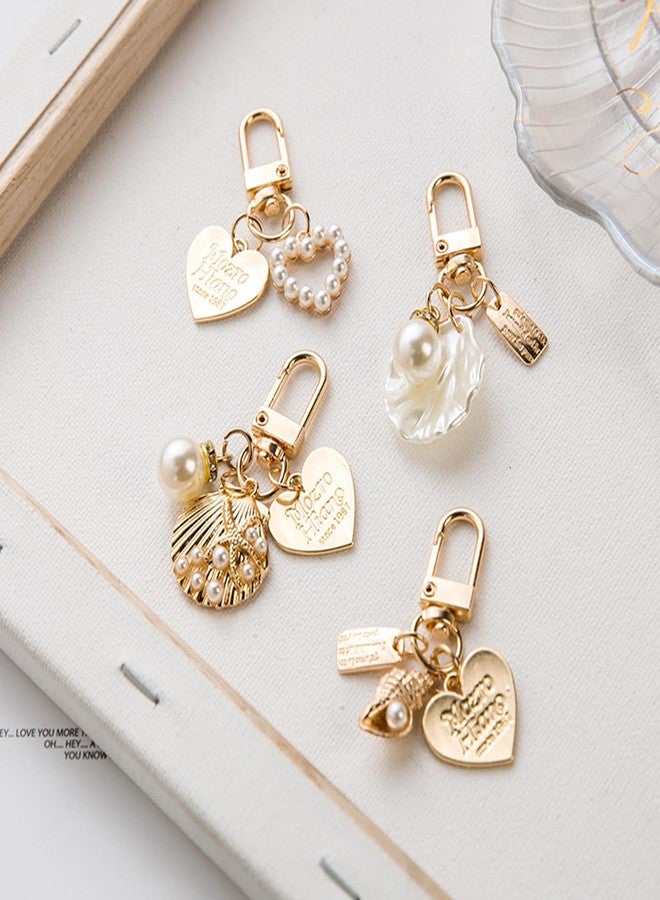 Spenlly Beach Keychain for Beach Ocean Lover Gift, Cute Pearl Shell Bag Purse Charms Summer Vacation Surfing Keyring Holder (Gold) - Image 3